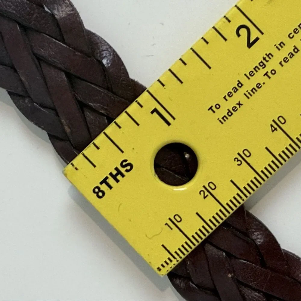 Brown Woven Leather Belt Brass Buckle 42